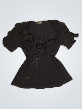 100% Feminin Paris Black Ruffle Blouse