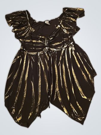Black Ruffle Blouse with Gold Stripes