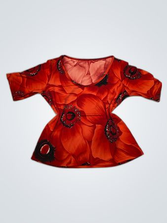 Blouse with Red Floral Pattern
