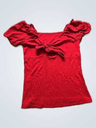 Red Puff Sleeve Square Neck Blouse
