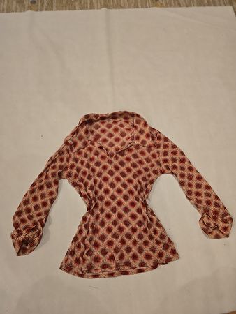 Long-Sleeve Peplum Top with Red and White Pattern