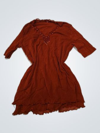 Bianca Rust Beaded V-Neck Short Sleeve Mini Dress