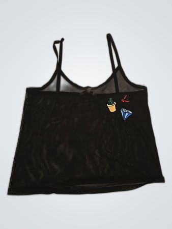 Black Mesh Cami Top with Embellishments