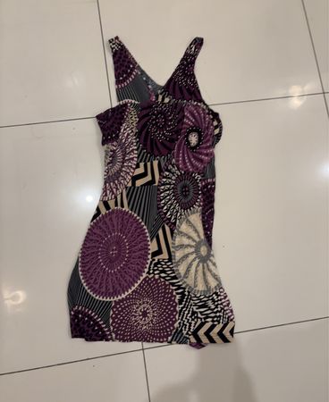 Dress with Purple, Black, and White Pattern