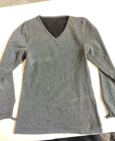 Grey Metallic Lurex V-Neck Knit Sweater