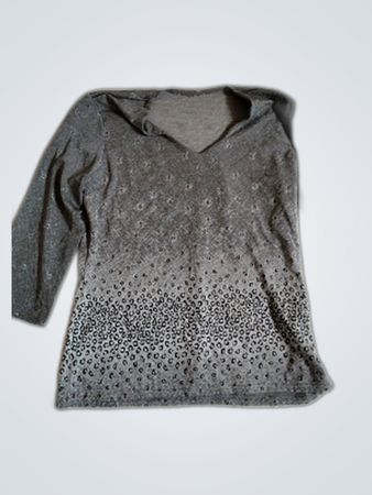 Gray Long-Sleeve Top with Polka Dots