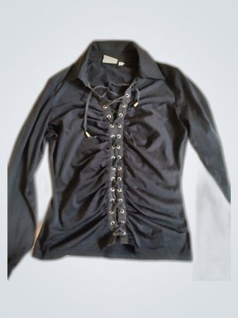 Black Lace-Up Blouse