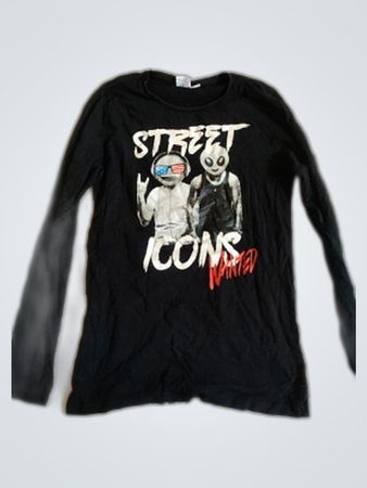 Black Long Sleeve T-Shirt with Street Icons Graphic