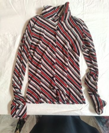 Red, White, and Black Striped Long-Sleeve Shirt