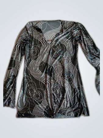 Black Wavy Print Satin Blouse