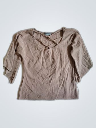 Glitzy London Taupe Crisscross Peasant Blouse
