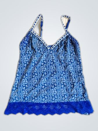 Blue Printed Lace Camisole
