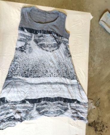 Lupe Giraldo Gray and White Graphic Dress