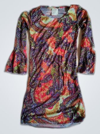 Multicolored Paisley Print Long Sleeve Mini Dress