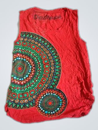 Red Sleeveless Top with Mandala Design