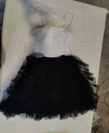 Jovenmul Black and White Strapless Tulle Mini Dress