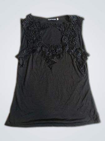Black Lace Trim Sleeveless Top