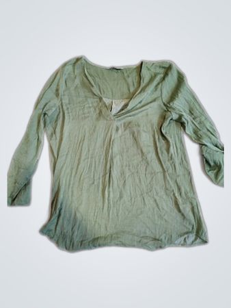 Stradivarius Green V-Neck Sheer Blouse