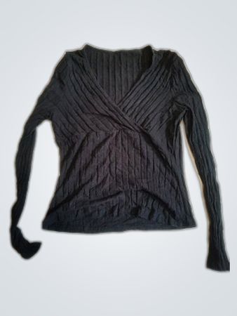 Black Long Sleeve Ribbed Knit Top