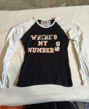 Black and White Baseball Tee with 'WHERE'S MY NUMBER 6' Print