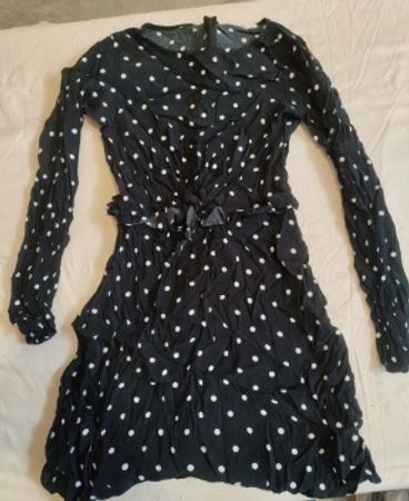 Mango Black Polka Dot Long Sleeve Mini Dress