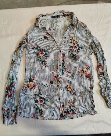 Bershka Floral Striped Long Sleeve Shirt