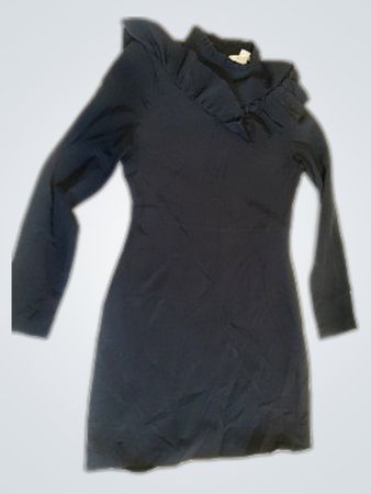 H&M Black Ruffled Long Sleeve Mini Dress