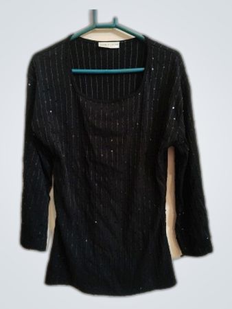 Ense Black Sequined Striped Blouse