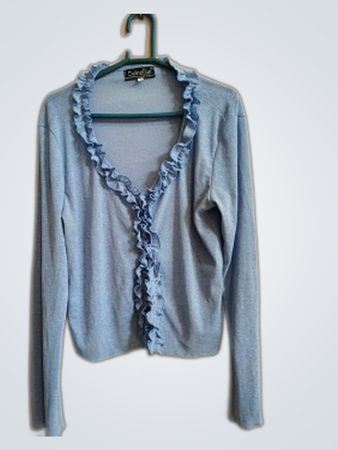 Sairelle Blue Ruffled Knit Cardigan