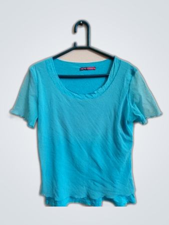 DPM Sheer Sleeve Blouse in Light Blue