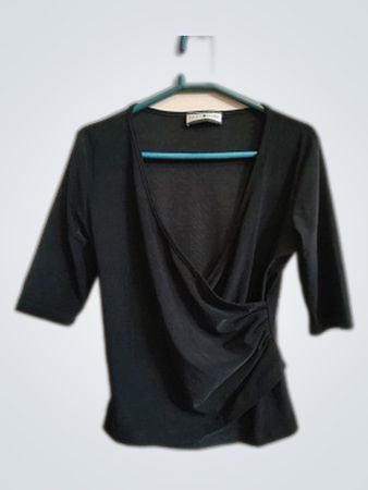 French Bazaar Black Wrap Blouse
