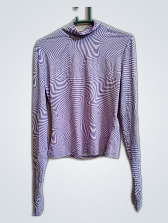 Purple Wavy Knit Mock Neck Top