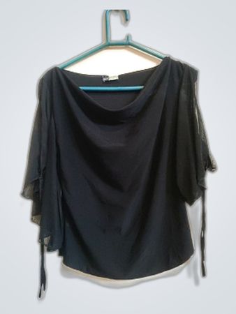 New Fashion Paris Black Sheer Sleeve Blouse