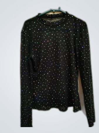Black Sequin Mesh Long Sleeve Blouse