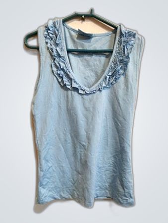 Light Blue Sleeveless Top with Ruffled Neckline