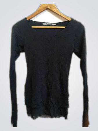 Black Long Sleeve Boat Neck Blouse