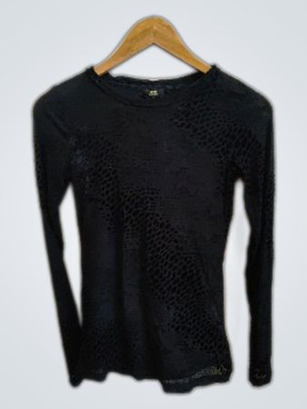 Seven Sisters Black Sheer Mesh Long Sleeve Blouse