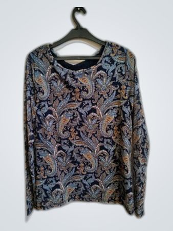Navy Paisley Print Long Sleeve Blouse