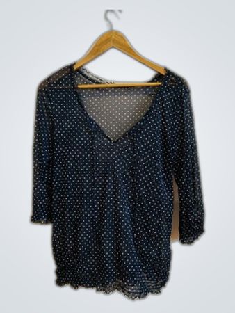 Navy Polka Dot Sheer Blouse
