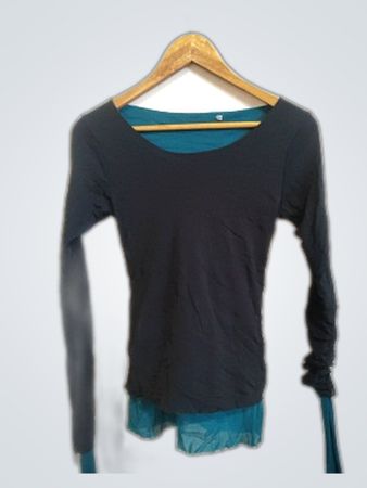 Navy Long Sleeve Ruffle Blouse