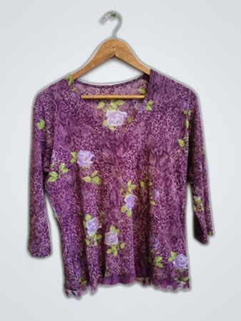 Purple Floral Print V-Neck Blouse