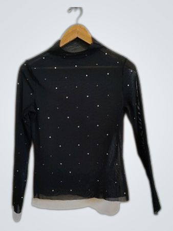 Black Long-Sleeve Top with Rhinestones