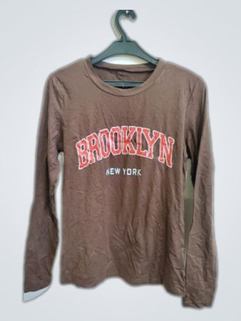 Brown Long Sleeve Shirt with Brooklyn New York Print