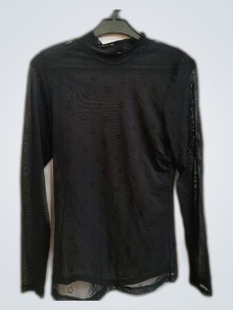 Black Sheer Mesh Long Sleeve Blouse
