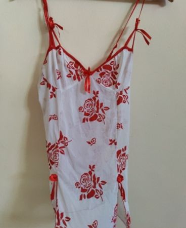Unbranded White Red Floral Satin Slip Dress