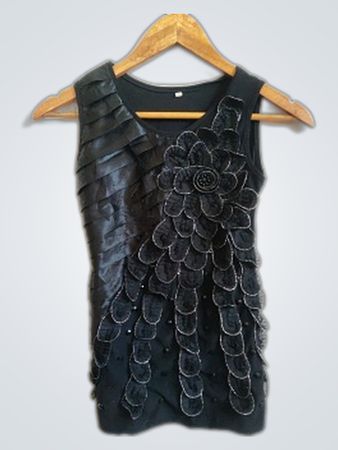 Black Ruffled Sleeveless Top