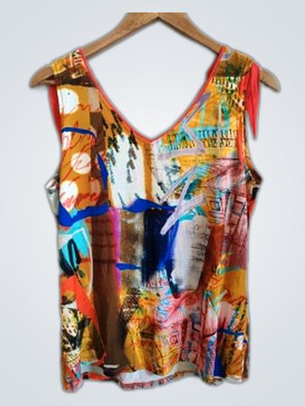 Bleu d'Azur Abstract Print V-Neck Tank Top