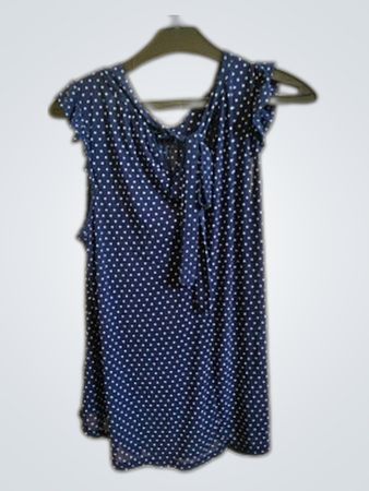 Navy Polka Dot Ruffled Sleeveless Blouse