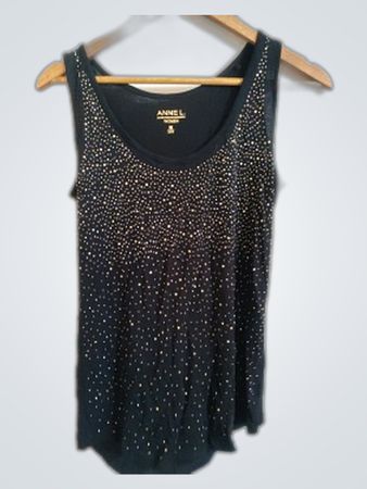 Anne L Black Rhinestone Tank Top