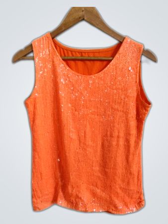 Orange Sequined Sleeveless Top